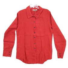 FLAX Designs Linen Small Tunic Corozo Buttons Collared Red Long Sleeve New picture