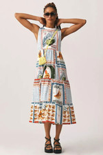 Farm Rio Tiered Tank Dress Anthropologie Collage Print Sleeveless Tee Size M NEW picture