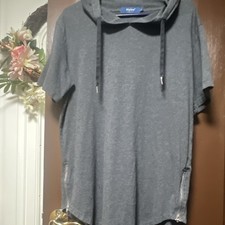 Aiyino Men's Gray Pullover Hoodie L Short Sleeve Drawstring Side Zips Pockets picture