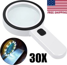 Jumbo Handheld Magnifying Glass w/ 12 Bright LED Illuminated 30X Magnifier US picture