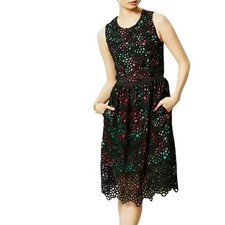 Anthropologie Wolven Garden Terrace Black Lace Floral Fit & Flare Dress Size 0 picture
