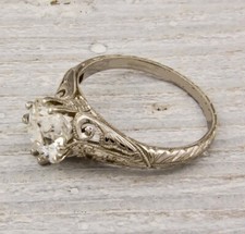 Antique 2Ct White Round CZ Art Deco Engagement Ring Solid 925 Sterling Silver picture