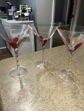 Set of 3 Pier 1 Red Drip Drop Swirl Martini Glasses 7.5 in Contemporary Barware picture