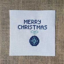 Finished Completed Cross Stitch Merry Christmas Snowflake Ornament Piece picture