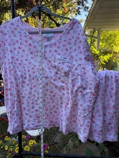 Karen Neuburger Encore 2X Sleepwear Set Pink and White Cotton Blend picture