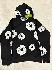 Denim Tears Men's M Black Pullover Hoodie White Graphic Print Pockets picture