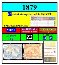 EGYPT-stamps-1879-Z2-MINT WATERMARK-20 para+1 pt-sphinx pyramid-scott# 34+35 picture