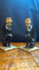 G Antique 19th century pair Of  Egyptian Revival Winged Sphinx Candlestick picture