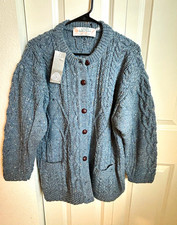 Quill's Woollen Market Blue Cable-Knit Button V-Neck Cardigan w/ Pockets L/XL picture