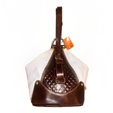 MARINO ORLANDI Embossed Sling Bag/Backpack-Tote  Leather Cream-Brown $995 NWT picture