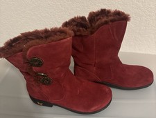 VTG Alegria Red Licorice Suede Nanook Faux Fur Lined Boots Sz 37 US 7 - 7.5 M picture