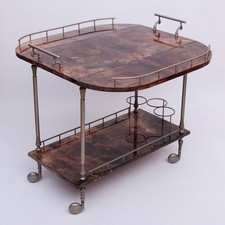 Vintage 1960s Bar Cart Aldo Tura Italy Brown Goatskin 6th AIO picture