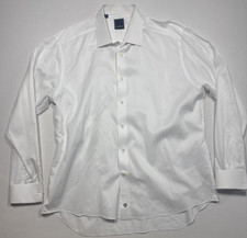 David Donahue Men's Dress Shirt 18 36/37 Pure White Cotton Spread Collar picture