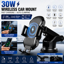 30W Wireless Charger Fast Charging Automatic Clamping Car Mount Phone Holder US picture