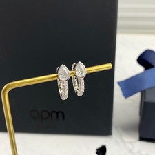 APM Monaco Tiny Pear‑Shaped Micro Paved Hoop Earrings Silver Tone Ear Jewelry picture