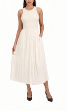 NWT DKNY Women's Cream Sleeveless Maxi Dress SIZE LFlowing Pleated picture