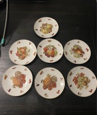 Vintage Debra Bavaria Germany Fruit Plates Set of 7 7.5” Gold Trim Porcelain picture