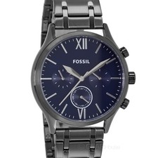 FOSSIL Fenmore Mens Gray Multifunction Watch Blue Dial Date Stainless Steel Band picture