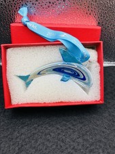 SeaWorld 2010 Blown Blue Swirl Glass Orca  Dolphin Ornament in box New picture