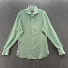 Isaia Napoli Dress Shirt Men 15.5 39 Green Woven Long Sleeve Italy picture