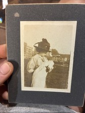 Antique 1910s Photo Woman & Baby Edwardian Large Picture Hat City Background Art picture