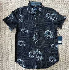 Roark Men's L Black/Gray Floral Rose Short Sleeve Button-Up Spread Collar picture