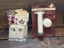 Wine Enthusiast VinoVac Pump + 10 Packs Bottle Neck Tags Wine Storage Lot picture