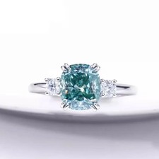 3.20 Ct Cushion Cut Blue Moissanite 14k White Gold  Ring For Engagement picture