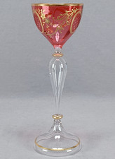 Antique Bohemian Raised Gold Floral Scrollwork & Cut Medallion Cranberry Wine A picture
