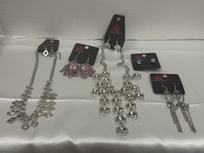 Paparazzi Silver-Tone Pink Clear Bundle 2 Necklaces 5 Earring Pairs PAP-B012 picture