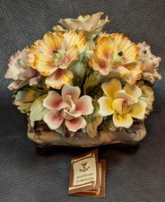 Vintage Capodimonte Italy Porcelain Flowers Lidded Box Original Tags 1970-90's picture