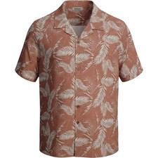NWT COOFANDY Button Down Shirt Mens Large Terracotta Tropical Palm Leaf Cotton picture