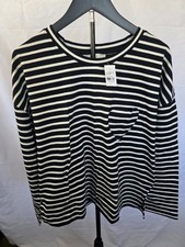 Loft Women's L Striped Heart Pocket Tee Top Long Sleeve Black White NWT picture