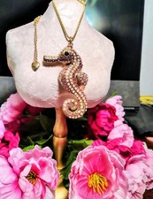 Betsey Johnson Pink Rhinestone Seahorse Necklace picture