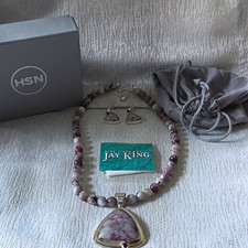 Jay King SS Women's Jewelry Set Necklace & Earrings Purple/White Trillion Stones picture
