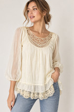 Marina Grey Blouse Womens Cream Lace Embroidered Sheer Boho Tunic Top Romantic picture