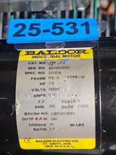 BALDOR GPP7470 MOTOR 1/4 HP 180 VDC 1.26 A 500 output RPM 25 in-lbs 5:1 USED picture