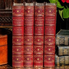Beautiful Red Leather Spine Ornate Antique Victorian Books John Evelyn picture