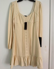 Lulus Ivory Knit Square Neck Puff Long Sleeve Button Front Mini Dress M picture