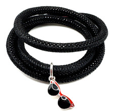 Brighton Woodstock Black Sparkle Triple Bracelet 23in NWT + Sunglasses Charm picture