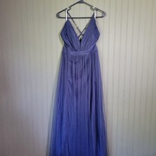 Lulus Rare Beauty Tulle Backless Maxi Dress Adjustable Navy Blue Women's Large picture