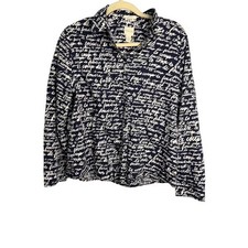 Chicos Blouse Women's Large No Iron Button French Script Blue White Chico's 2 picture