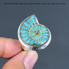 925 Sterling Silver Ammonite Opal Doublet Gemstone Stackable Handcrafted Ring picture