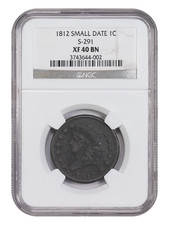 1812 1C NGC XF40 (S-291, Small Date) - Classic Head Cent - Tough Variety picture