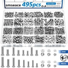smseace 495Pcs SAE&Metric Nuts and Bolts Assortment SAE&Metric, Silver picture