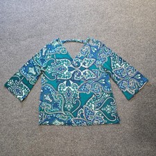 Chicos Top 14 Blue Green Paisley Flare Sleeve Travelers Stretch No Iron Casual picture