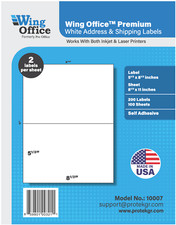 Wing Office 600 Premium Half Sheet Shipping Labels Self-Adhesive 8.5 X 5.5  picture