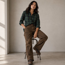 Madewell 1937 Long Sleeve Women's Plaid Flannel Green 100% Cotton Size XXS picture
