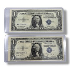 Set of 2 Vintage 1935 D & 1935 E US One Dollar Silver Certificates Blue Seal picture