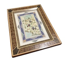 Mid-20th-century Persian miniature painting depicting equestrian hunting vintage picture